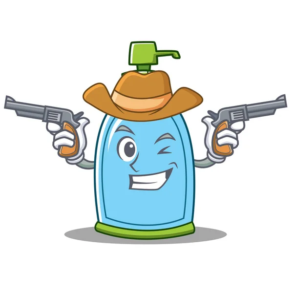 Caricatura de personaje de jabón líquido vaquero — Vector de stock