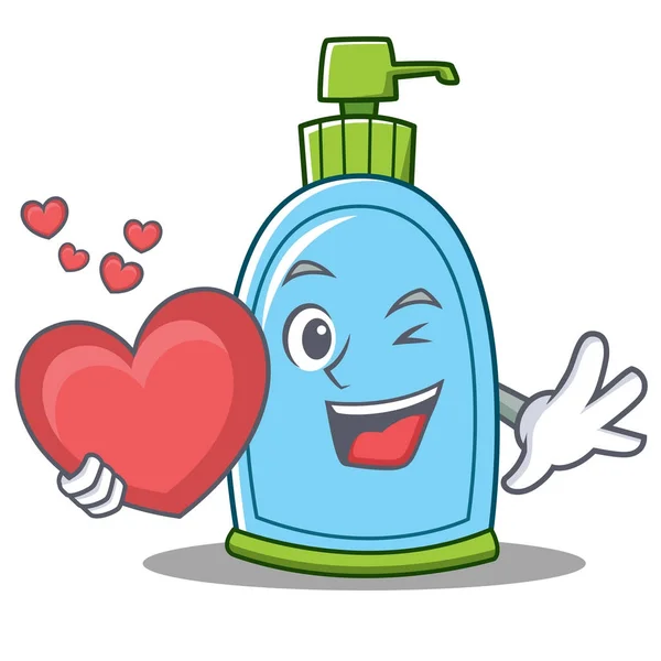 Kalp sıvı sabun karakter karikatür ile — Stok Vektör