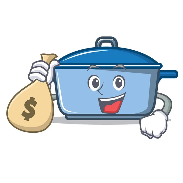 Con soldi borsa cucina personaggio stile cartone animato — Vettoriale Stock