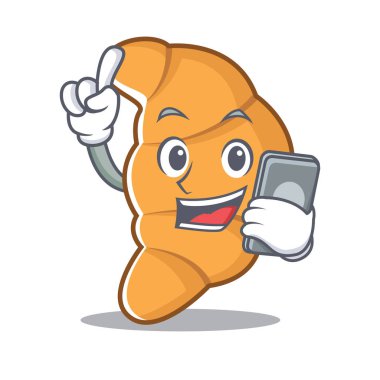 Telefon kruvasan karakter karikatür tarzı ile