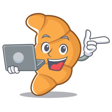 Dizüstü kruvasan karakter karikatür tarzı ile