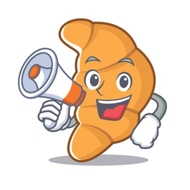 Megafon kruvasan karakter karikatür tarzı ile