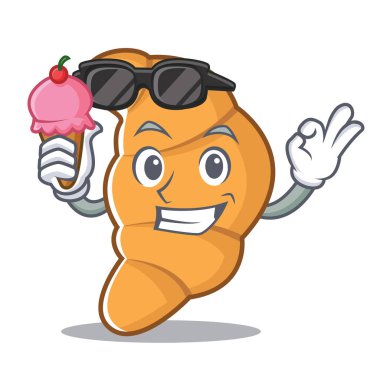 Dondurma kruvasan karakter karikatür tarzı ile