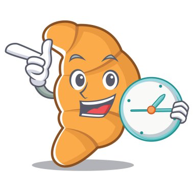 Saat kruvasan karakter karikatür tarzı ile