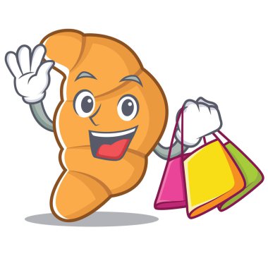 Kruvasan karakter karikatür tarzı alışveriş