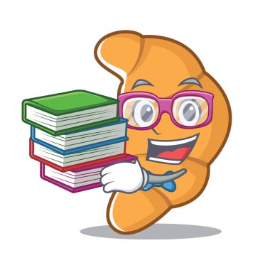 Öğrenci kitap kruvasan karakter karikatür tarzı ile