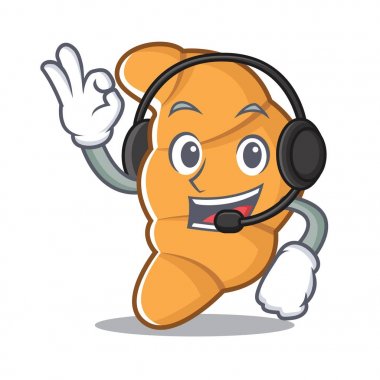 Kulaklık kruvasan karakter karikatür tarzı ile