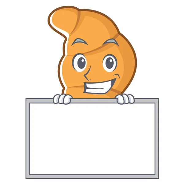 Sonriendo con tablero croissant carácter estilo de dibujos animados — Vector de stock