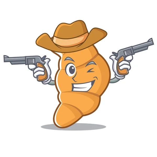 Cowboy croissant carácter estilo de dibujos animados — Vector de stock