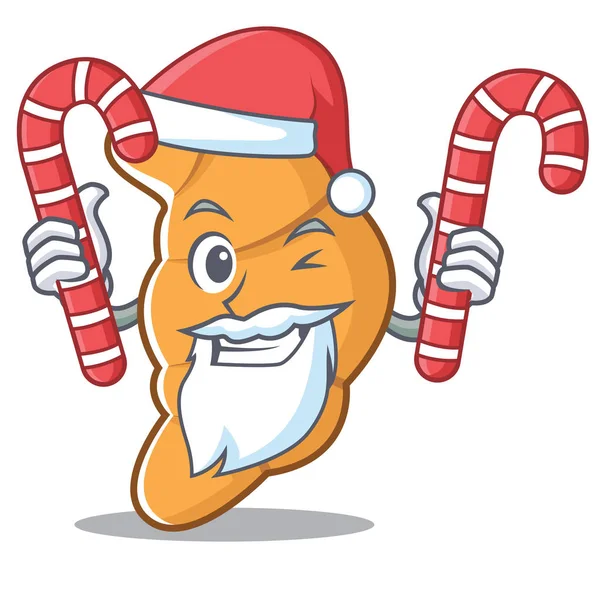 Santa con caramelo croissant carácter estilo de dibujos animados — Vector de stock