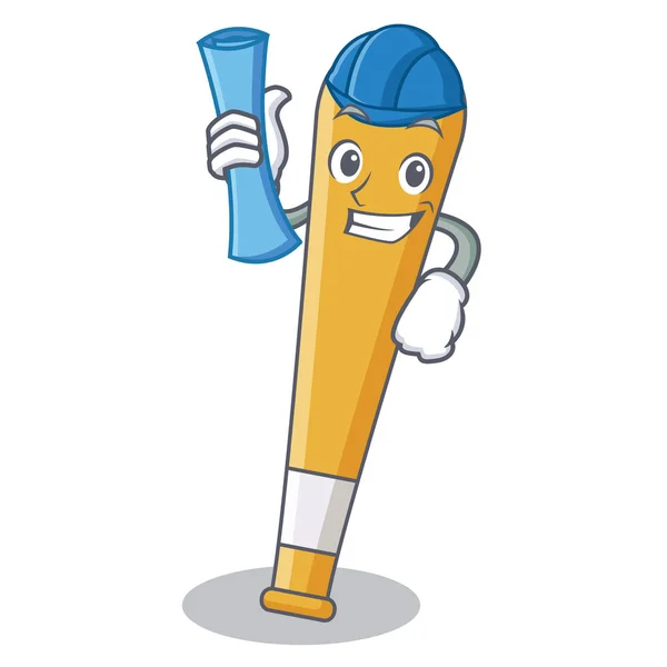 Architect baseball bat character cartoon — Stock Vector