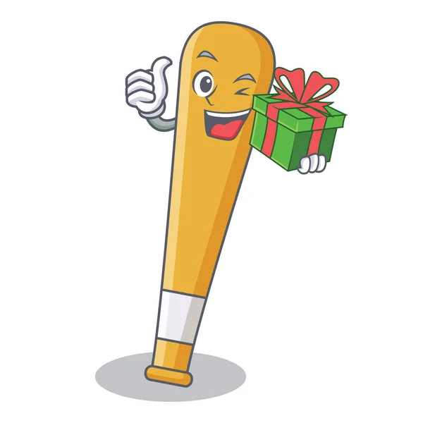 With gift baseball bat character cartoon — Stock Vector