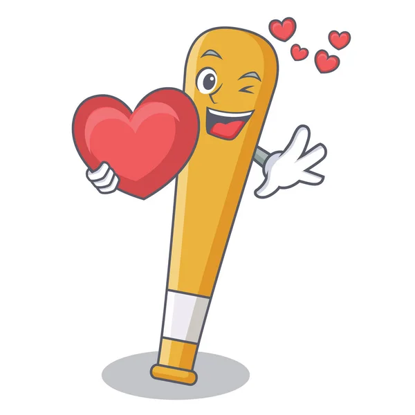 Avec coeur baseball chauve-souris personnage dessin animé — Image vectorielle