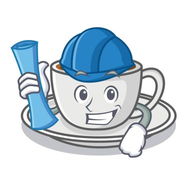 Kahve karakter karikatür tarzı mimar