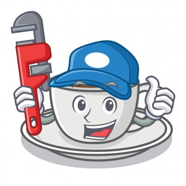 Tesisatçı kahve karakter karikatür tarzı