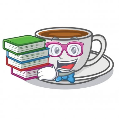 Öğrenci kitap kahve karakter karikatür tarzı ile