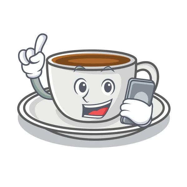 Telefon kahve karakter karikatür tarzı ile — Stok Vektör