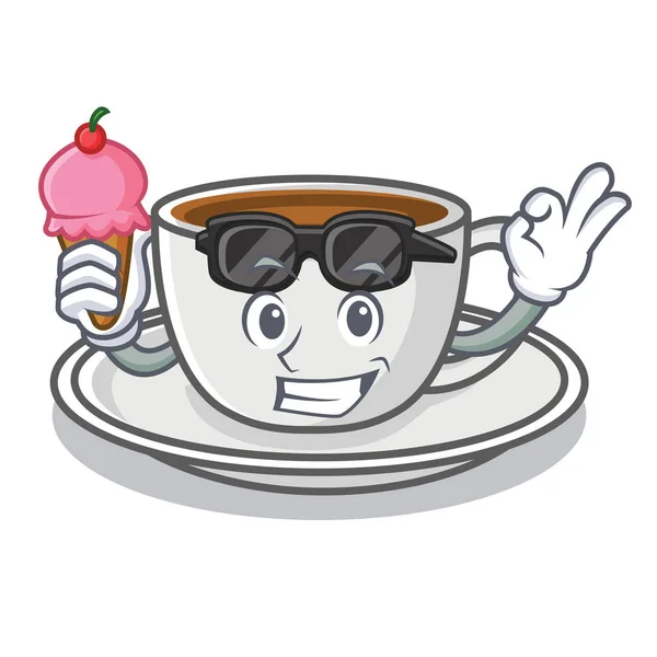 Con helado personaje de café estilo de dibujos animados — Vector de stock