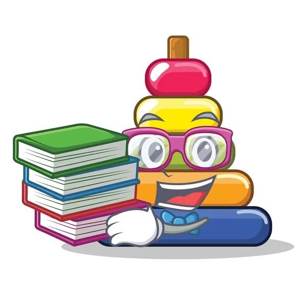 Studente con libro piramide anello personaggio cartone animato — Vettoriale Stock
