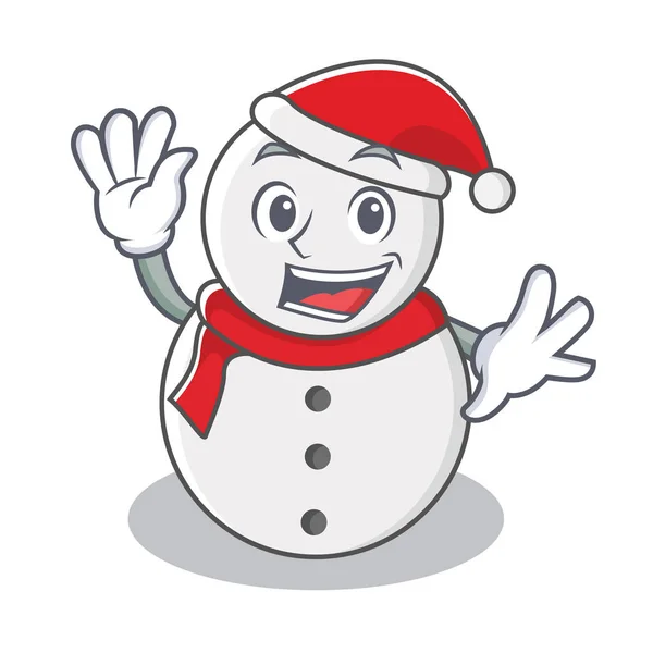 Acenando estilo desenho animado personagem boneco de neve —  Vetores de Stock