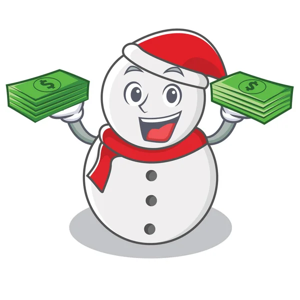 Avec de l'argent personnage de bonhomme de neige style dessin animé — Image vectorielle