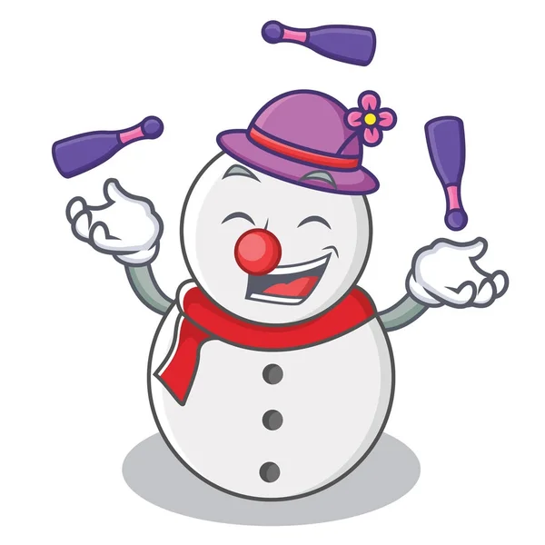 Jonglerie personnage bonhomme de neige style dessin animé — Image vectorielle
