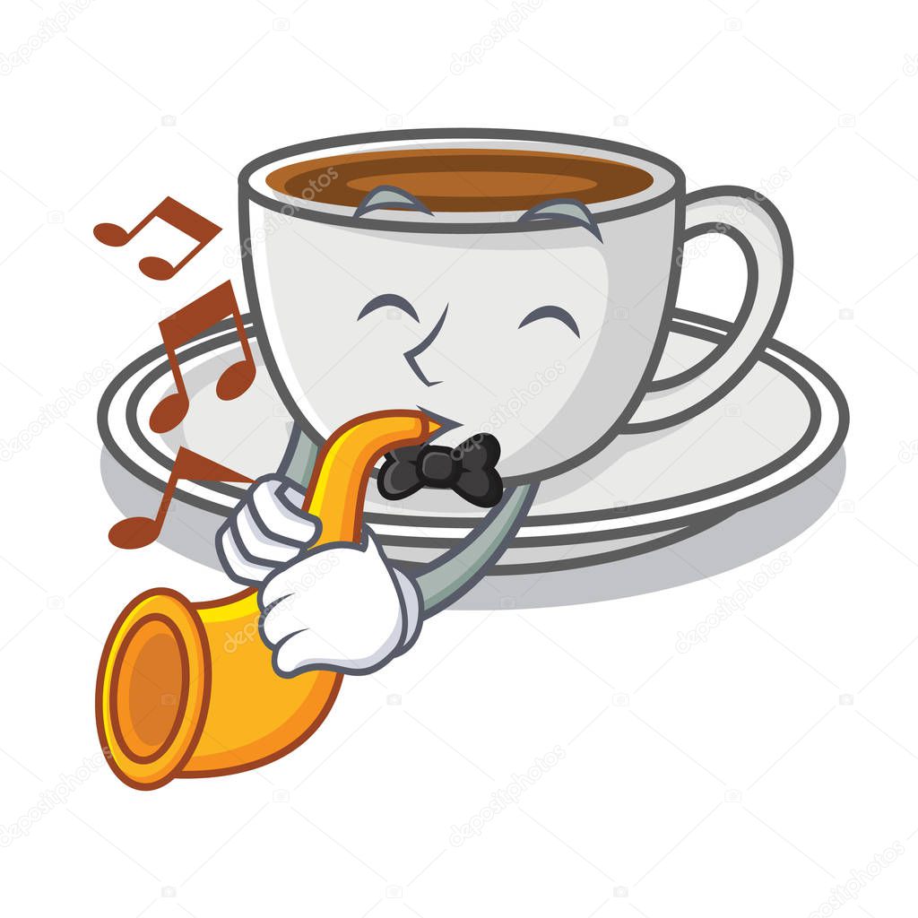 With trumpet coffee character cartoon style