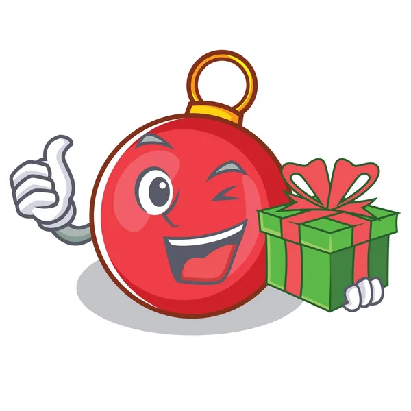 With gift Christmas ball character cartoon — Stock Vector