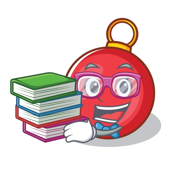 Student with book Christmas ball character cartoon — Stock Vector