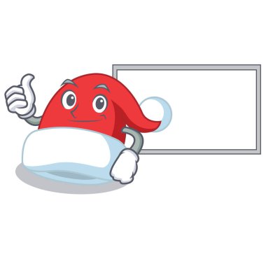 Başparmak yukarıya kurulu Noel şapka karakter karikatür ile