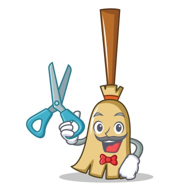 Kuaför süpürge karakter karikatür tarzı