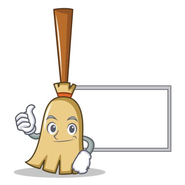 Başparmak yukarıya kurulu süpürge karakter karikatür tarzı ile