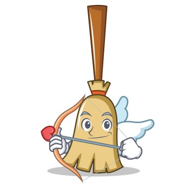 Aşk tanrısı süpürge karakter karikatür tarzı