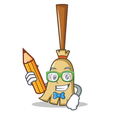 Öğrenci süpürge karakter karikatür tarzı