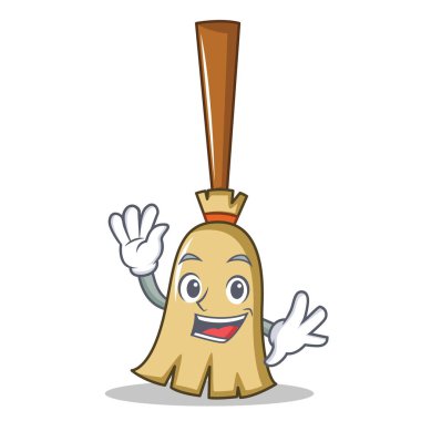 Süpürge karakter karikatür tarzı sallayarak