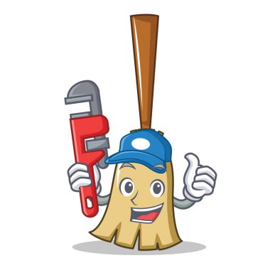 Tesisatçı süpürge karakter karikatür tarzı