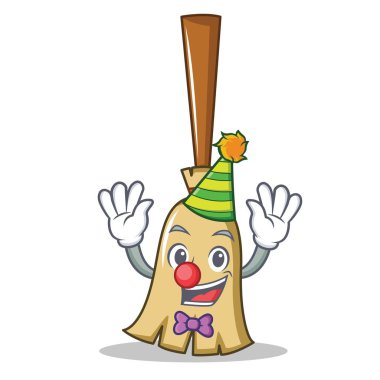 Palyaço süpürge karakter karikatür tarzı