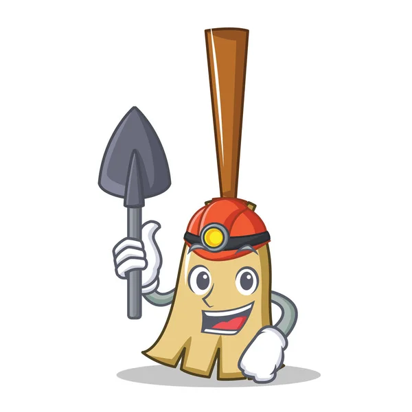 Miner broom character cartoon style — Stock Vector