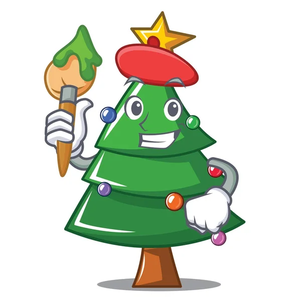 Kunstenaar kerstboom karakter cartoon — Stockvector