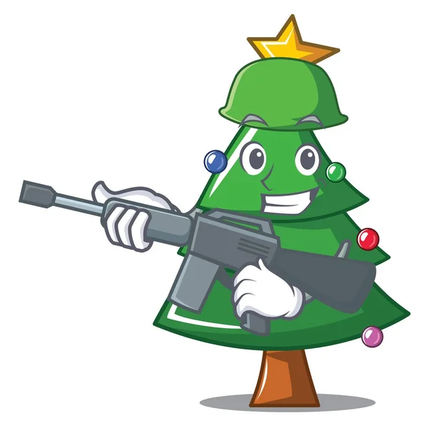 Exército personagem árvore de Natal desenhos animados —  Vetores de Stock