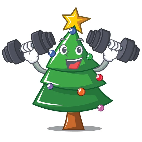 Fitness árvore de Natal personagem desenhos animados — Vetor de Stock