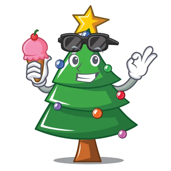 Met ijs kerstboom karakter cartoon — Stockvector