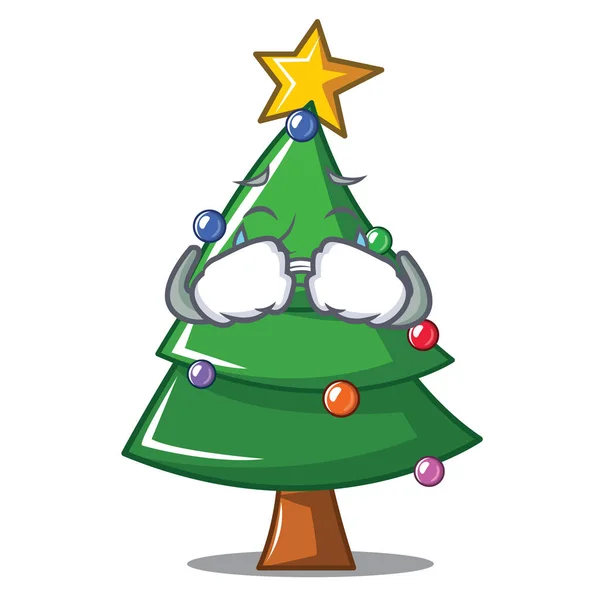 Llorando árbol de Navidad personaje de dibujos animados — Vector de stock