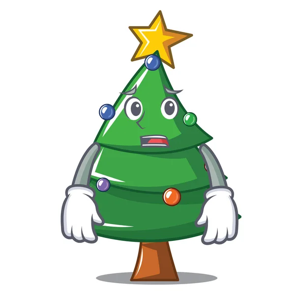 Medo árvore de Natal personagem desenhos animados — Vetor de Stock