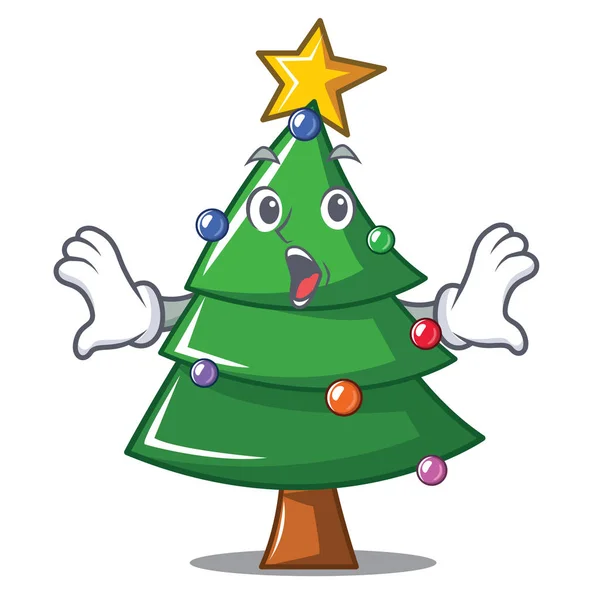 Sorprendido árbol de Navidad personaje de dibujos animados — Vector de stock