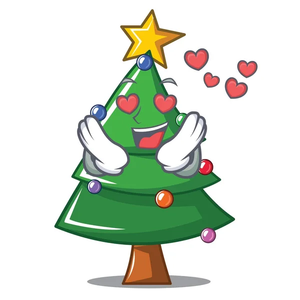 Verliebt Weihnachtsbaum Charakter Cartoon — Stockvektor