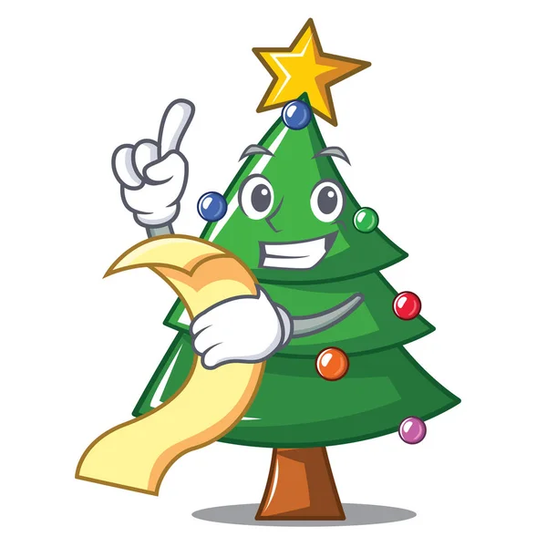 Con menú árbol de Navidad personaje de dibujos animados — Vector de stock