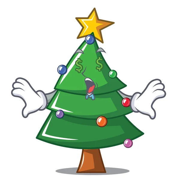Ojo de dinero árbol de Navidad personaje de dibujos animados — Vector de stock