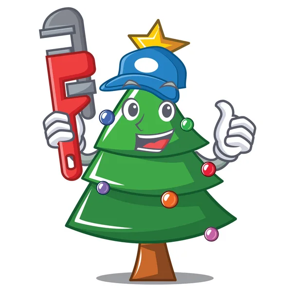 Υδραυλικός χριστουγεννιάτικο δέντρο χαρακτήρα κινουμένων σχεδίων — Διανυσματικό Αρχείο