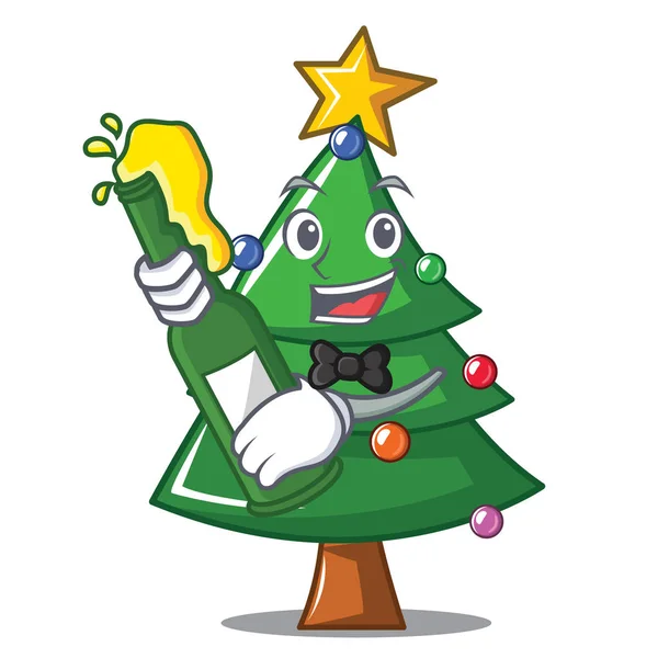 Con cerveza árbol de Navidad personaje de dibujos animados — Vector de stock